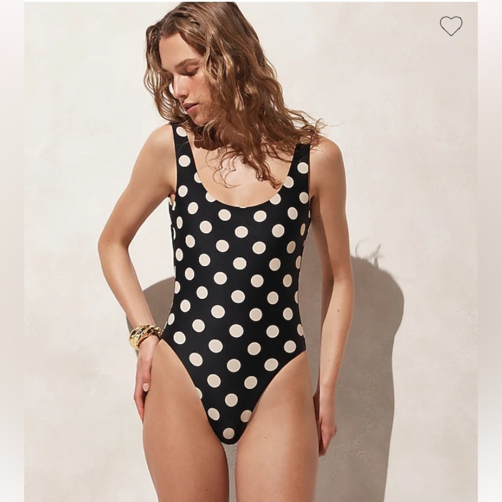 J. Crew Scoopneck One Piece Swimsuit Reversible Dot Stripe Print